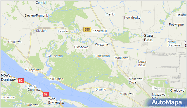 mapa Ludwikowo gmina Stara Biała, Ludwikowo gmina Stara Biała na mapie Targeo