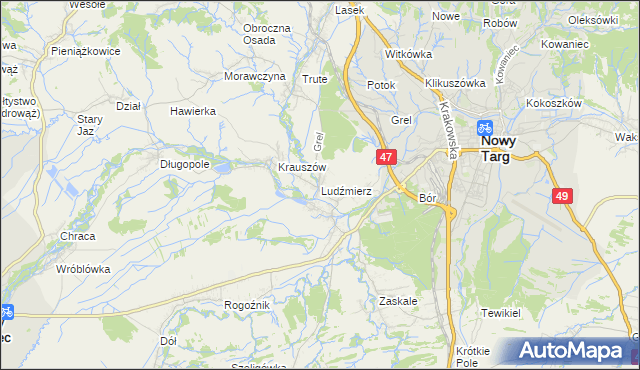 mapa Ludźmierz, Ludźmierz na mapie Targeo