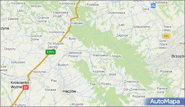 mapa Malinówka gmina Haczów, Malinówka gmina Haczów na mapie Targeo