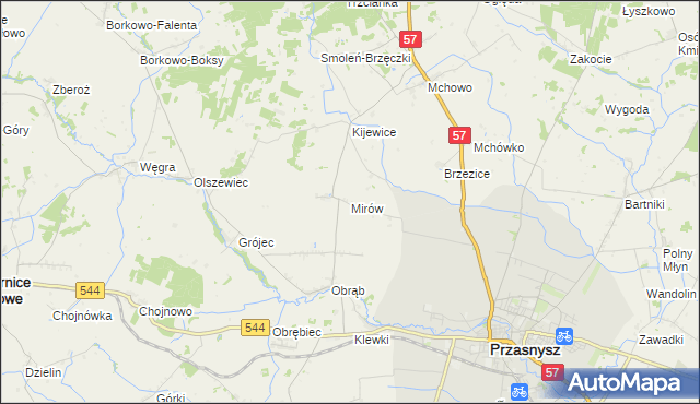 mapa Mirów gmina Przasnysz, Mirów gmina Przasnysz na mapie Targeo