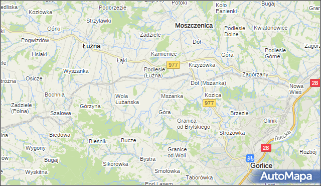 mapa Mszanka gmina Łużna, Mszanka gmina Łużna na mapie Targeo