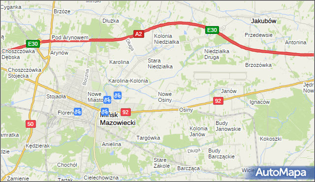 mapa Nowe Osiny, Nowe Osiny na mapie Targeo