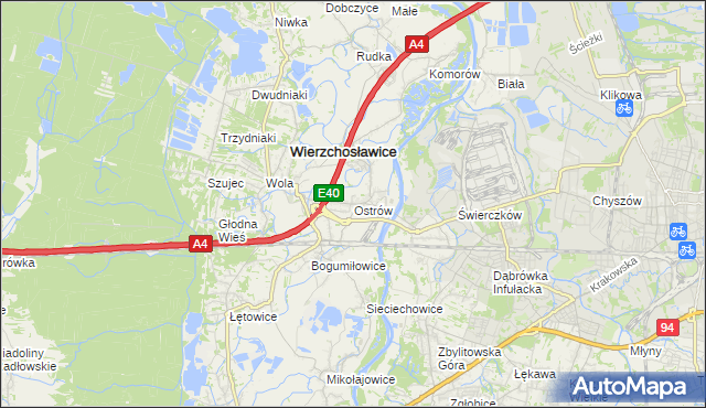 mapa Ostrów gmina Wierzchosławice, Ostrów gmina Wierzchosławice na mapie Targeo