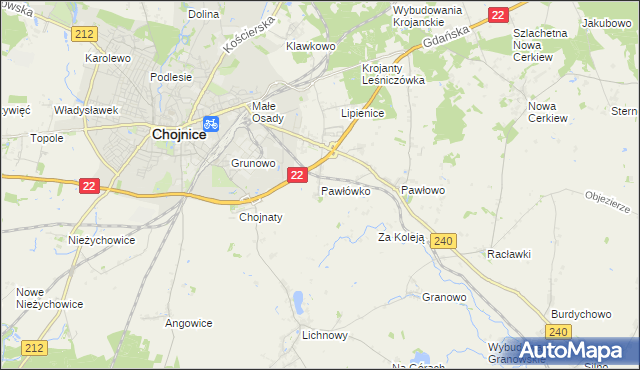 mapa Pawłówko gmina Chojnice, Pawłówko gmina Chojnice na mapie Targeo