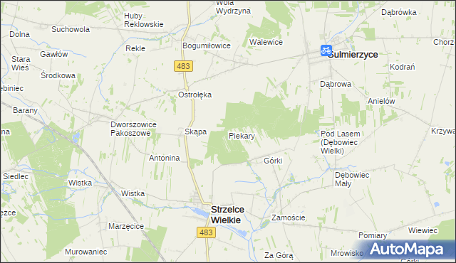 mapa Piekary gmina Strzelce Wielkie, Piekary gmina Strzelce Wielkie na mapie Targeo