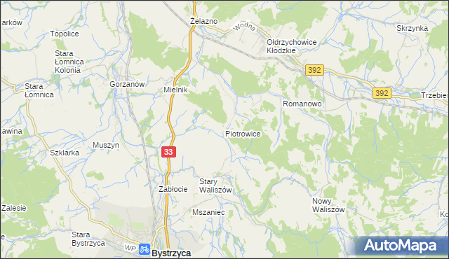 mapa Piotrowice gmina Bystrzyca Kłodzka, Piotrowice gmina Bystrzyca Kłodzka na mapie Targeo
