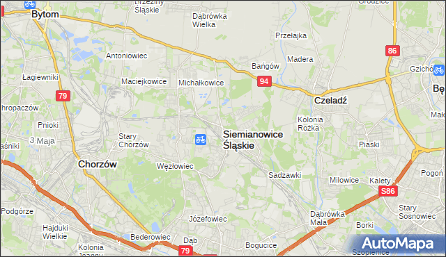 mapa Siemianowice Śląskie, Siemianowice Śląskie na mapie Targeo