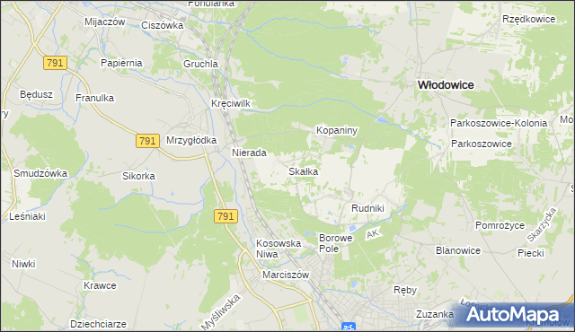 mapa Skałka gmina Włodowice, Skałka gmina Włodowice na mapie Targeo