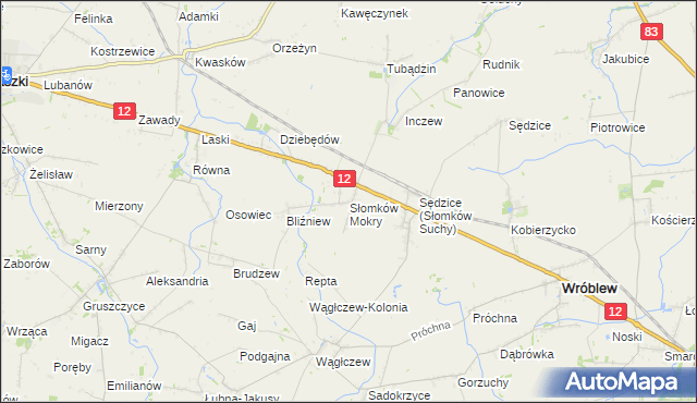 mapa Słomków Mokry, Słomków Mokry na mapie Targeo