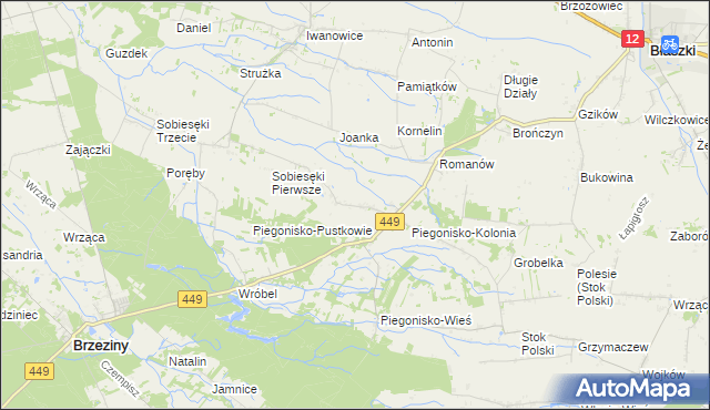 mapa Sobiesęki gmina Brzeziny, Sobiesęki gmina Brzeziny na mapie Targeo