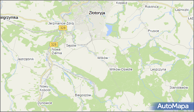 mapa Wilków gmina Złotoryja, Wilków gmina Złotoryja na mapie Targeo