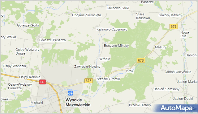 mapa Wróble gmina Wysokie Mazowieckie, Wróble gmina Wysokie Mazowieckie na mapie Targeo