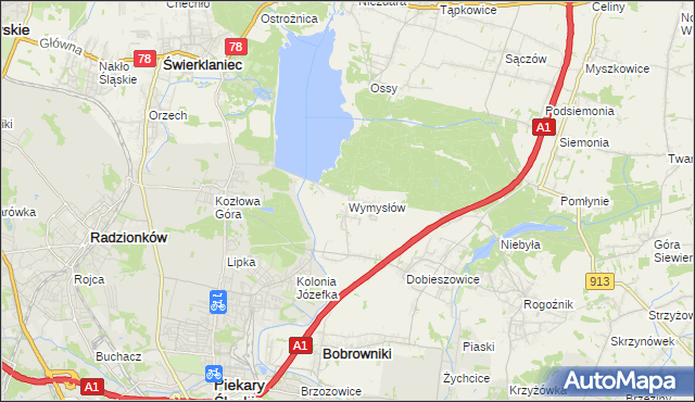 mapa Wymysłów gmina Bobrowniki, Wymysłów gmina Bobrowniki na mapie Targeo