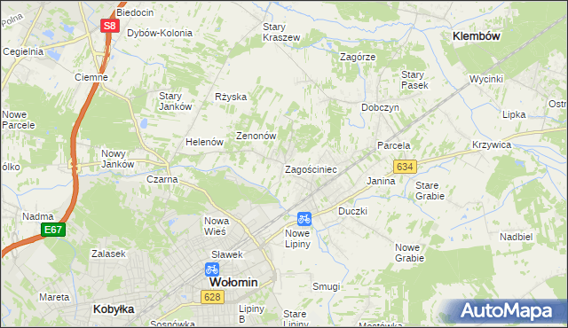 mapa Zagościniec gmina Wołomin, Zagościniec gmina Wołomin na mapie Targeo