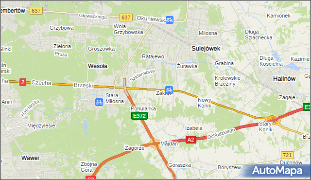 mapa Zakręt gmina Wiązowna, Zakręt gmina Wiązowna na mapie Targeo