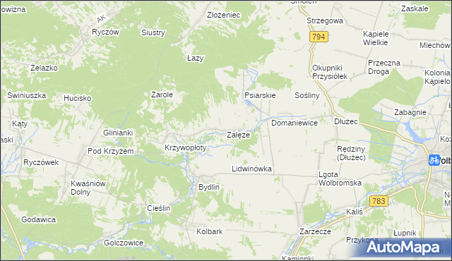 mapa Załęże gmina Wolbrom, Załęże gmina Wolbrom na mapie Targeo