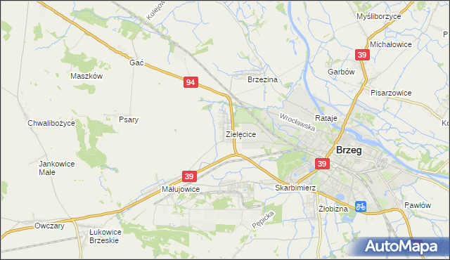 mapa Zielęcice gmina Skarbimierz, Zielęcice gmina Skarbimierz na mapie Targeo