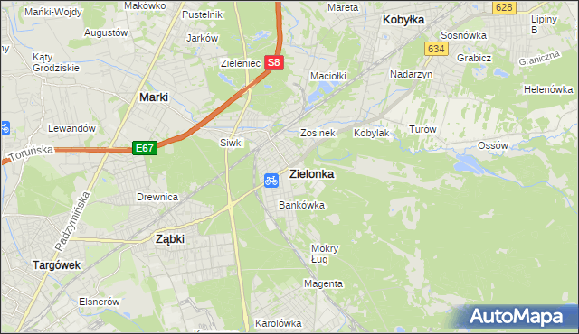 mapa Zielonka powiat wołomiński, Zielonka powiat wołomiński na mapie Targeo