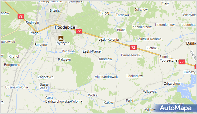 mapa Adamów gmina Poddębice, Adamów gmina Poddębice na mapie Targeo