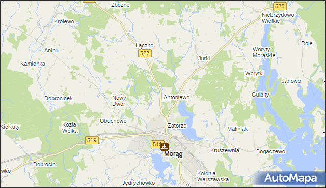 mapa Antoniewo gmina Morąg, Antoniewo gmina Morąg na mapie Targeo