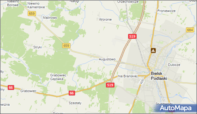 mapa Augustowo gmina Bielsk Podlaski, Augustowo gmina Bielsk Podlaski na mapie Targeo