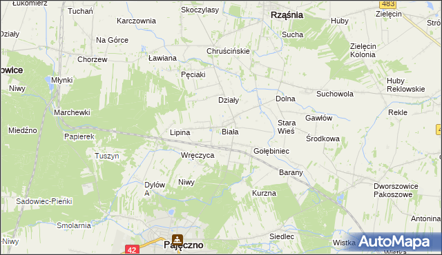 mapa Biała gmina Rząśnia, Biała gmina Rząśnia na mapie Targeo