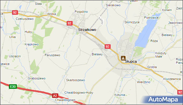 mapa Bielawy gmina Strzałkowo, Bielawy gmina Strzałkowo na mapie Targeo