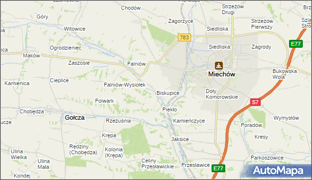 mapa Biskupice gmina Miechów, Biskupice gmina Miechów na mapie Targeo