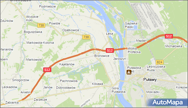 mapa Bronowice gmina Puławy, Bronowice gmina Puławy na mapie Targeo