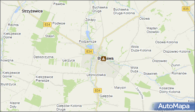 mapa Bychawa, Bychawa na mapie Targeo