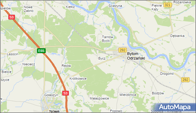 mapa Bycz gmina Bytom Odrzański, Bycz gmina Bytom Odrzański na mapie Targeo