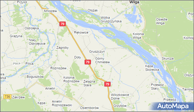 mapa Chmielew gmina Magnuszew, Chmielew gmina Magnuszew na mapie Targeo