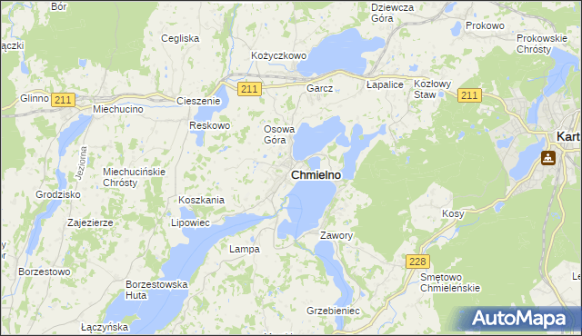 mapa Chmielno powiat kartuski, Chmielno powiat kartuski na mapie Targeo