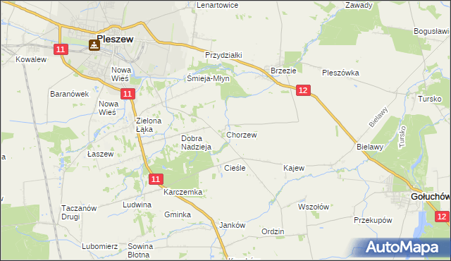 mapa Chorzew gmina Pleszew, Chorzew gmina Pleszew na mapie Targeo