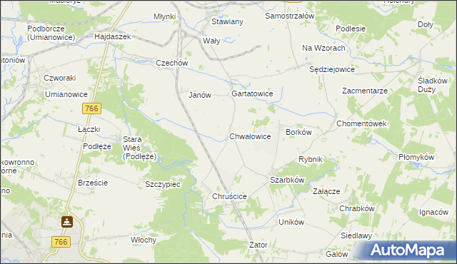 mapa Chwałowice gmina Pińczów, Chwałowice gmina Pińczów na mapie Targeo