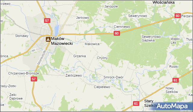 mapa Chyliny gmina Szelków, Chyliny gmina Szelków na mapie Targeo