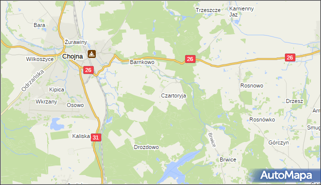 mapa Czartoryja gmina Chojna, Czartoryja gmina Chojna na mapie Targeo