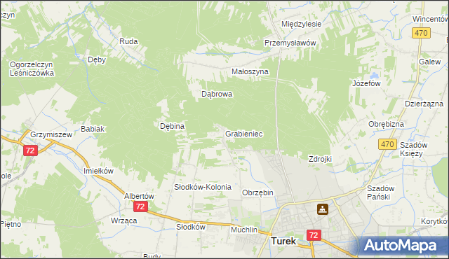 mapa Grabieniec gmina Turek, Grabieniec gmina Turek na mapie Targeo