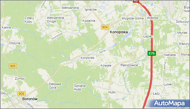 mapa Jamki gmina Konopiska, Jamki gmina Konopiska na mapie Targeo