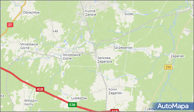 mapa Jankowa Żagańska, Jankowa Żagańska na mapie Targeo