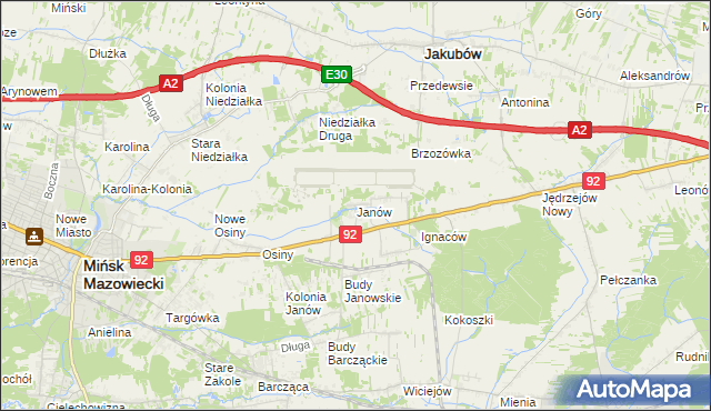 mapa Janów gmina Mińsk Mazowiecki, Janów gmina Mińsk Mazowiecki na mapie Targeo