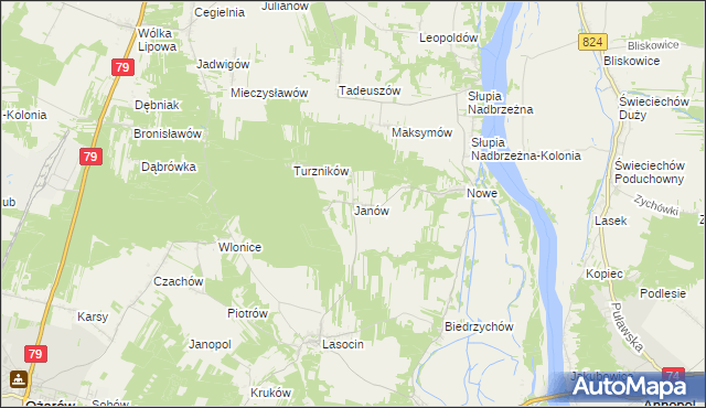 mapa Janów gmina Ożarów, Janów gmina Ożarów na mapie Targeo