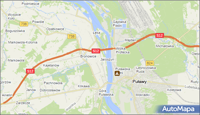 mapa Jaroszyn gmina Puławy, Jaroszyn gmina Puławy na mapie Targeo