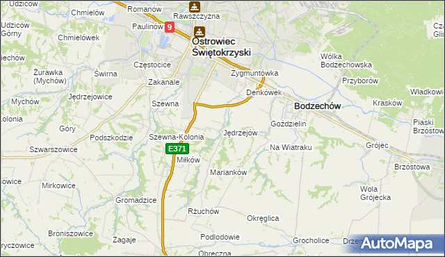 mapa Jędrzejów gmina Bodzechów, Jędrzejów gmina Bodzechów na mapie Targeo