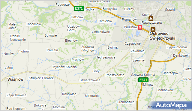 mapa Jędrzejowice gmina Bodzechów, Jędrzejowice gmina Bodzechów na mapie Targeo