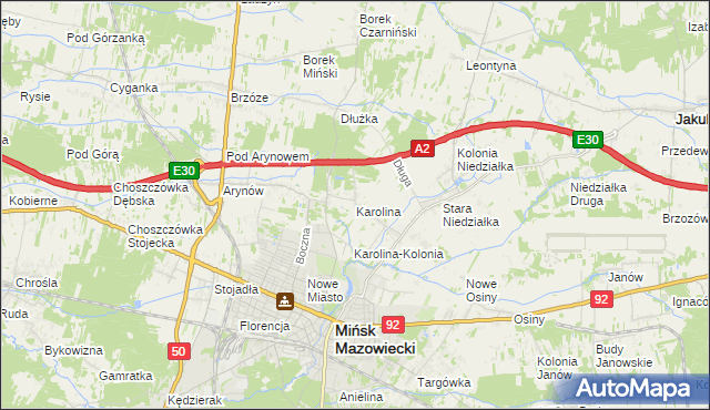 mapa Karolina gmina Mińsk Mazowiecki, Karolina gmina Mińsk Mazowiecki na mapie Targeo