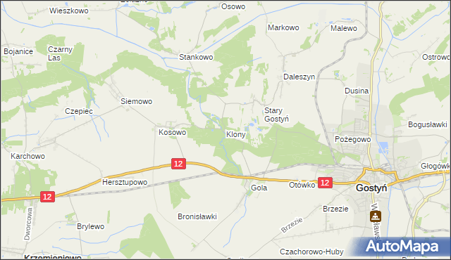 mapa Klony gmina Gostyń, Klony gmina Gostyń na mapie Targeo