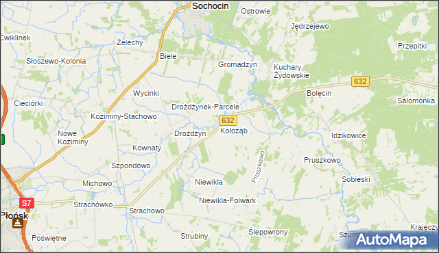 mapa Kołoząb gmina Sochocin, Kołoząb gmina Sochocin na mapie Targeo