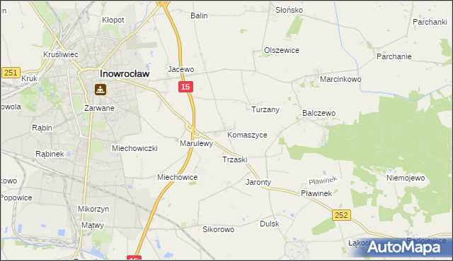 mapa Komaszyce gmina Inowrocław, Komaszyce gmina Inowrocław na mapie Targeo