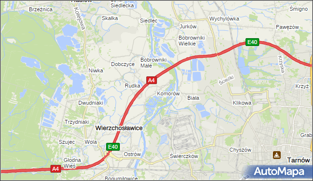 mapa Komorów gmina Wierzchosławice, Komorów gmina Wierzchosławice na mapie Targeo